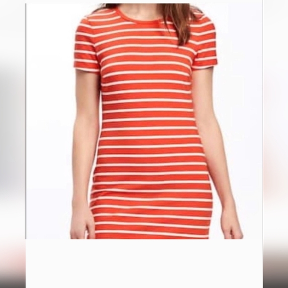 NWT- Old Navy Dress Women's XL  orange/white stripe cotton blend- Stretchy - Picture 3 of 4